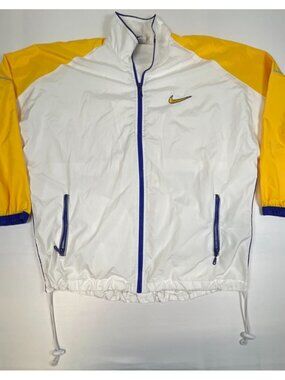 Nike Women M White Yellow Full Zip Mesh Lined Windbreaker Jacket Retro Y2K